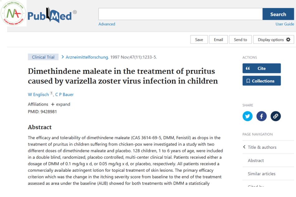 Dimethindene maleate in the treatment of pruritus caused by varizella zoster virus infection in children