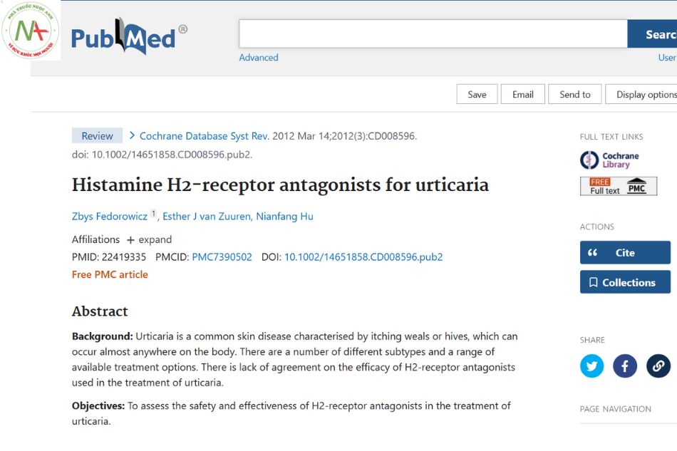 Histamine H2-receptor antagonists for urticaria
