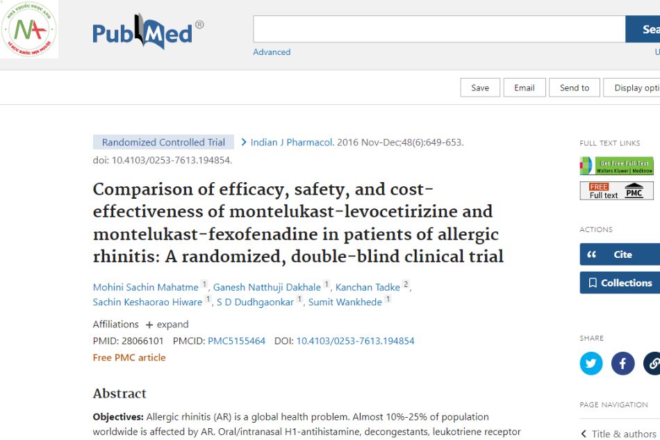 Comparison of efficacy, safety, and cost-effectiveness of montelukast-levocetirizine and montelukast-Fexofenadin in patients with allergic rhinitis: A randomized, double-blind clinical trial