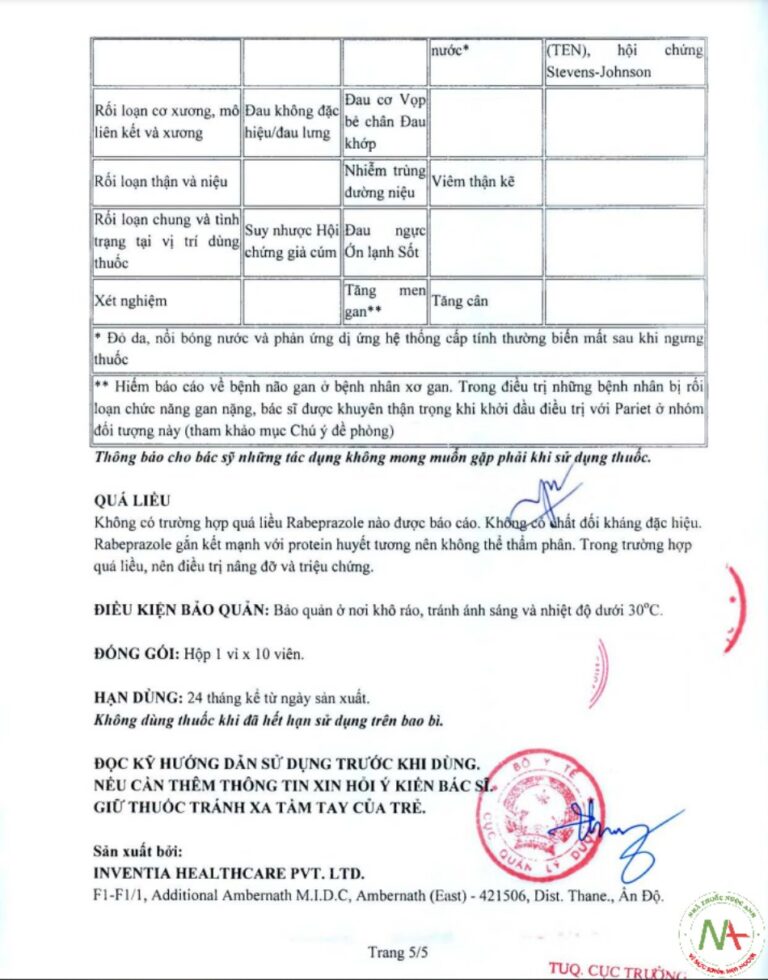 Thuốc Rablet-B 20mg rabeprazole trị bệnh gì, giá bao nhiêu? Mua ở đâu?