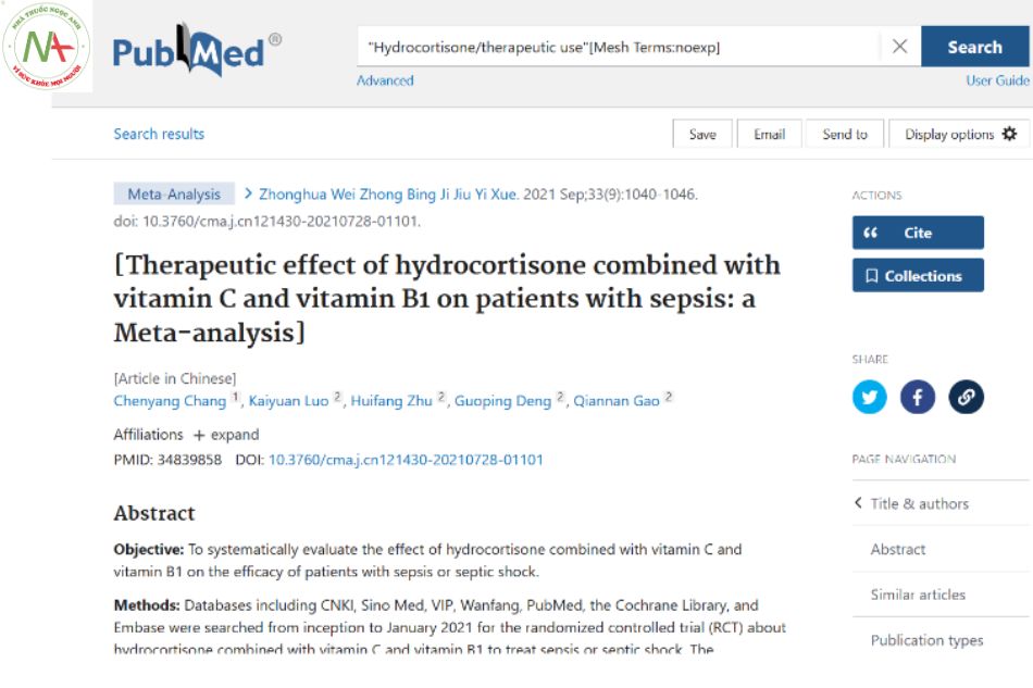Therapeutic effect of hydrocortisone combined with vitamin C and vitamin B1 on patients with sepsis: a Meta-analysis