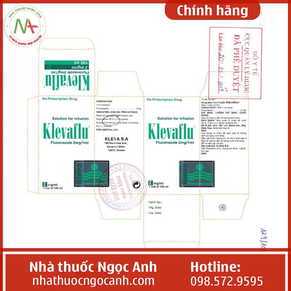 Nhãn thuốc Klevaflu Sol.Inf 2mg/1ml