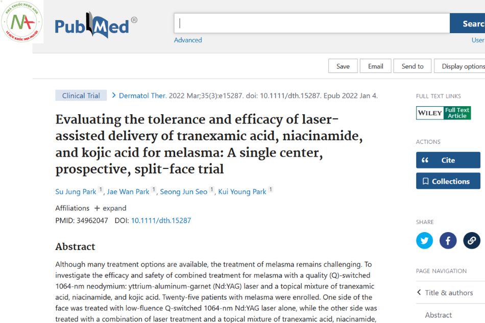 Evaluating the tolerance and efficacy of laser-assisted delivery of tranexamic acid, niacinamide, and kojic acid for melasma: A single center, prospective, split-face trial