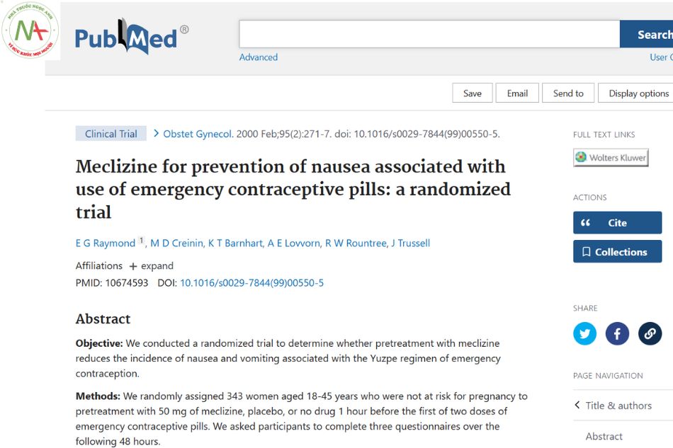 Meclizine for prevention of nausea associated with use of emergency contraceptive pills: a randomized trial