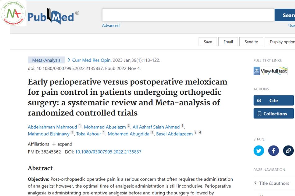Early perioperative versus postoperative meloxicam for pain control in patients undergoing orthopedic surgery: a systematic review and Meta-analysis of randomized controlled trials