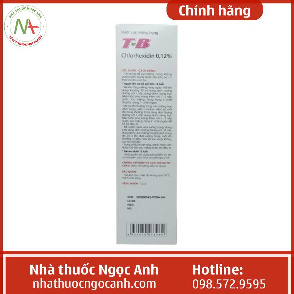 NƯỚC SÚC MIỆNG HỌNG T-B CHLORHEXIDIN