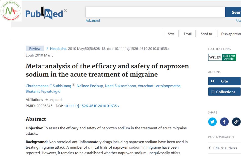 Meta-analysis of the efficacy and safety of naproxen sodium in the acute treatment of migraine