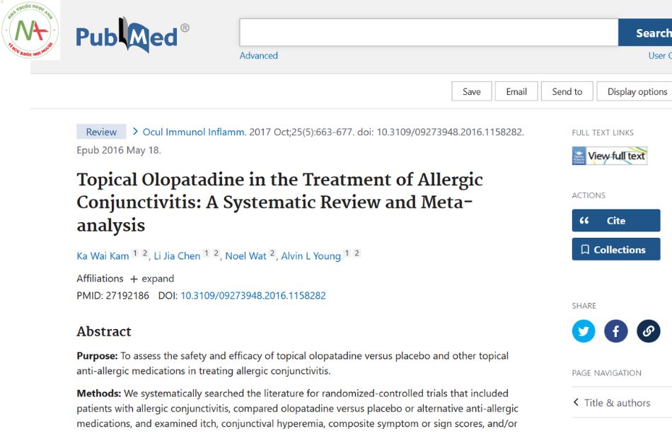 Topical Olopatadine in the Treatment of Allergic Conjunctivitis: A Systematic Review and Meta-analysis