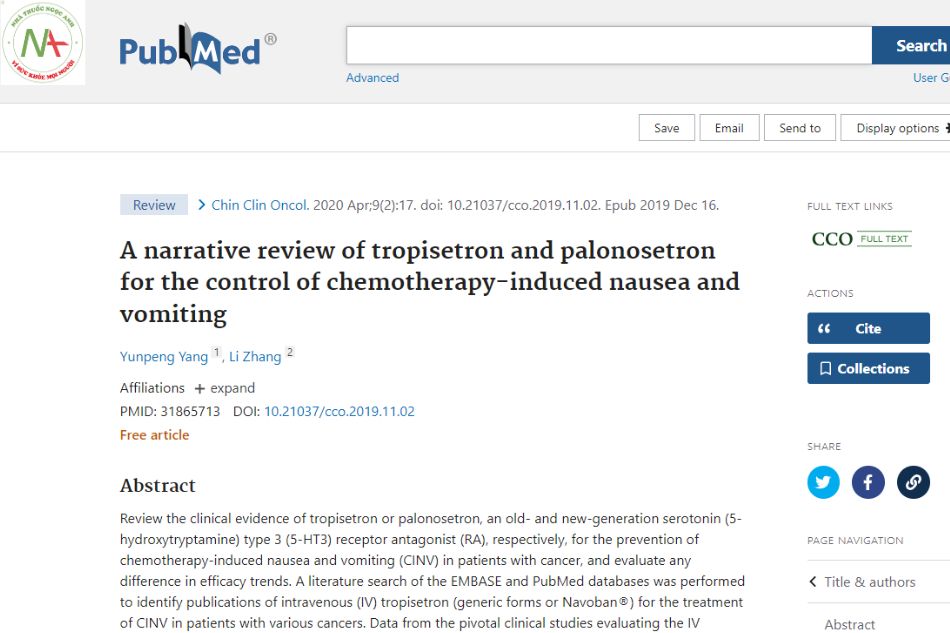 A narrative review of tropisetron and palonosetron for the management of chemotherapy-induced nausea and vomiting