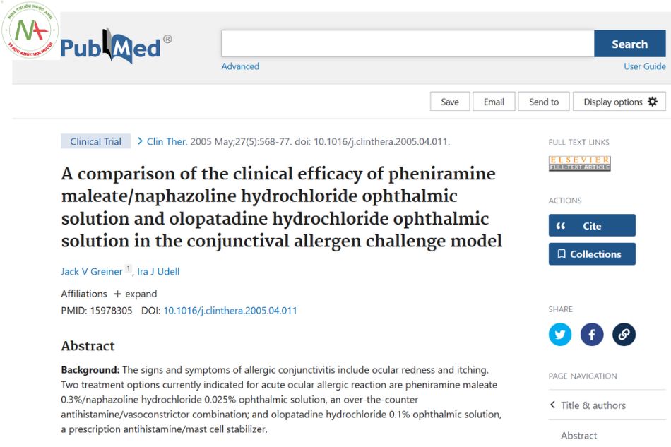 A comparison of the clinical efficacy of pheniramine maleate/naphazoline hydrochloride ophthalmic solution and olopatadine hydrochloride ophthalmic solution in the conjunctival allergen challenge model