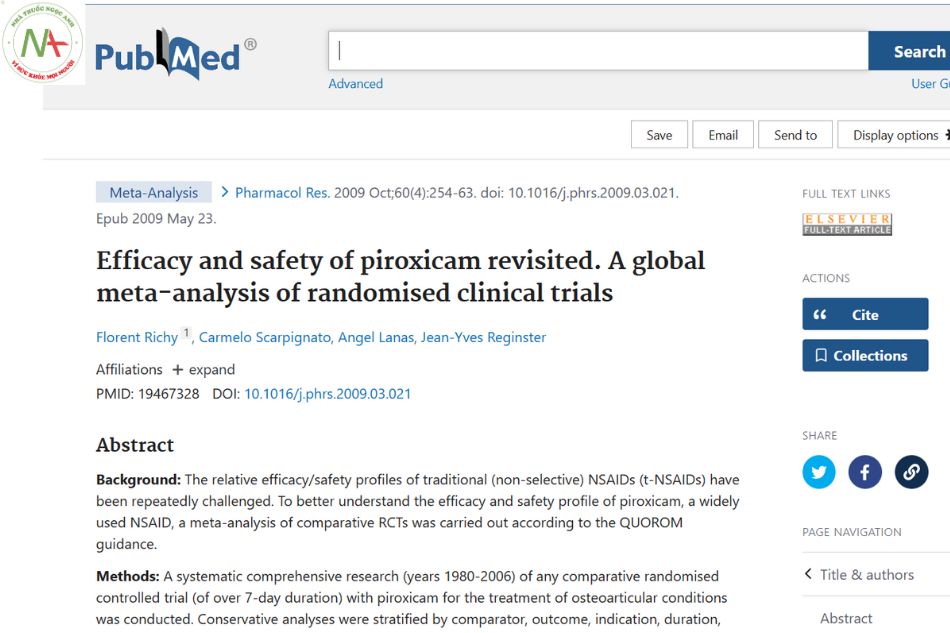 Efficacy and safety of piroxicam revisited. A global meta-analysis of randomised clinical trials
