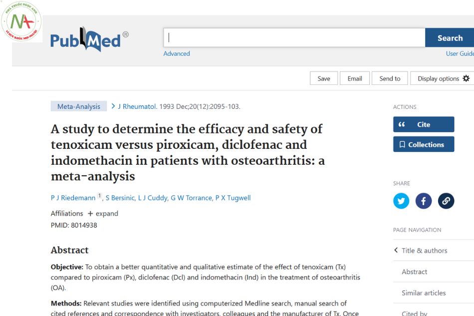 A study to determine the efficacy and safety of tenoxicam versus piroxicam, diclofenac and indomethacin in patients with osteoarthritis: a meta-analysis