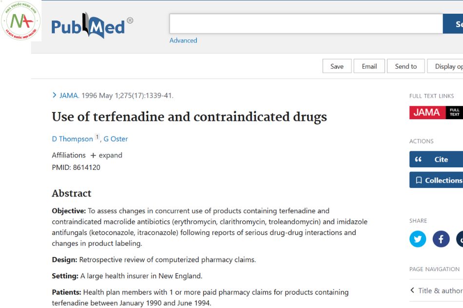 Use of terfenadine and contraindicated drugs