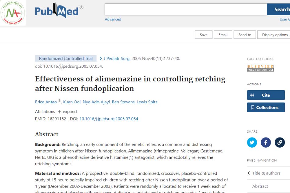 Efficacy of trimeprazine in the control of vomiting after Nissen surgery