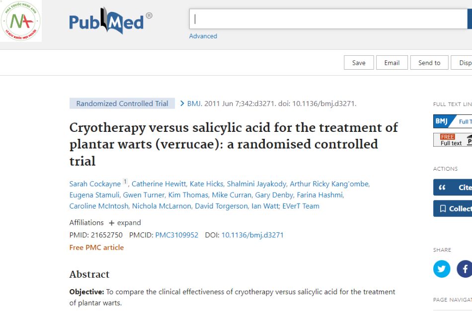 Cryotherapy versus salicylic acid in the treatment of plantar warts (verrucae): a randomized controlled trial