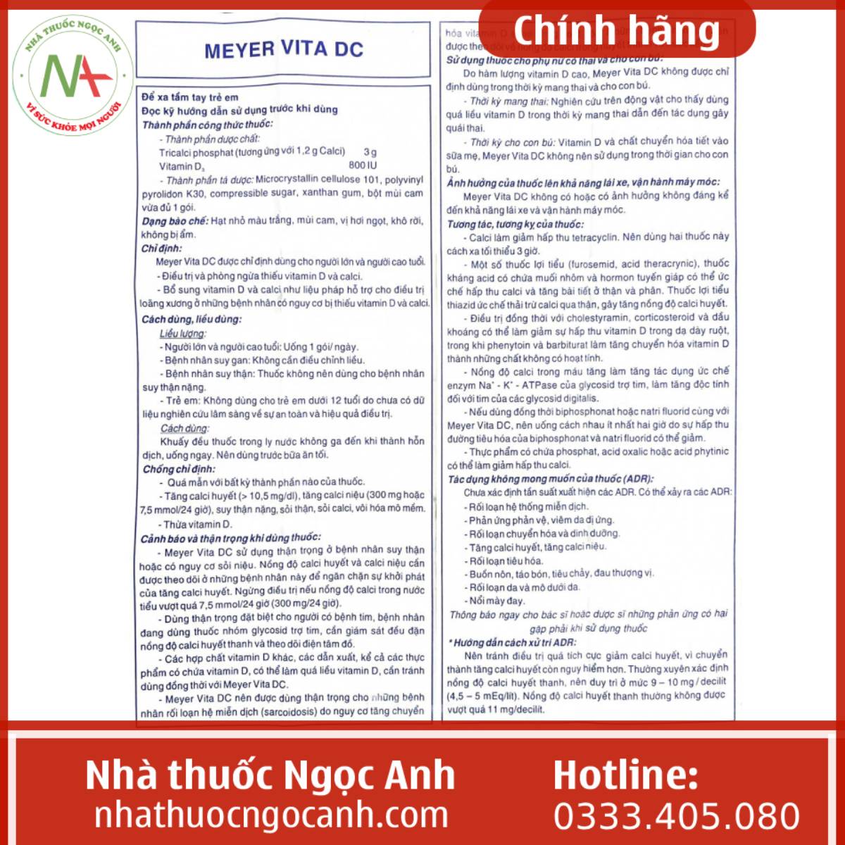 HDSD thuốc Meyer VITA DC