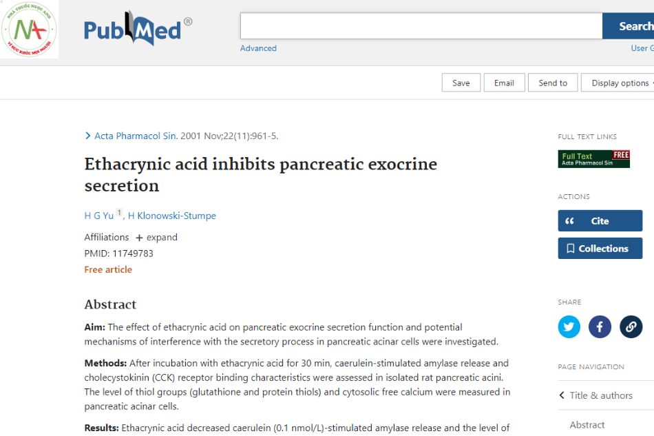 Ethacrynic acid inhibits pancreatic exocrine secretion