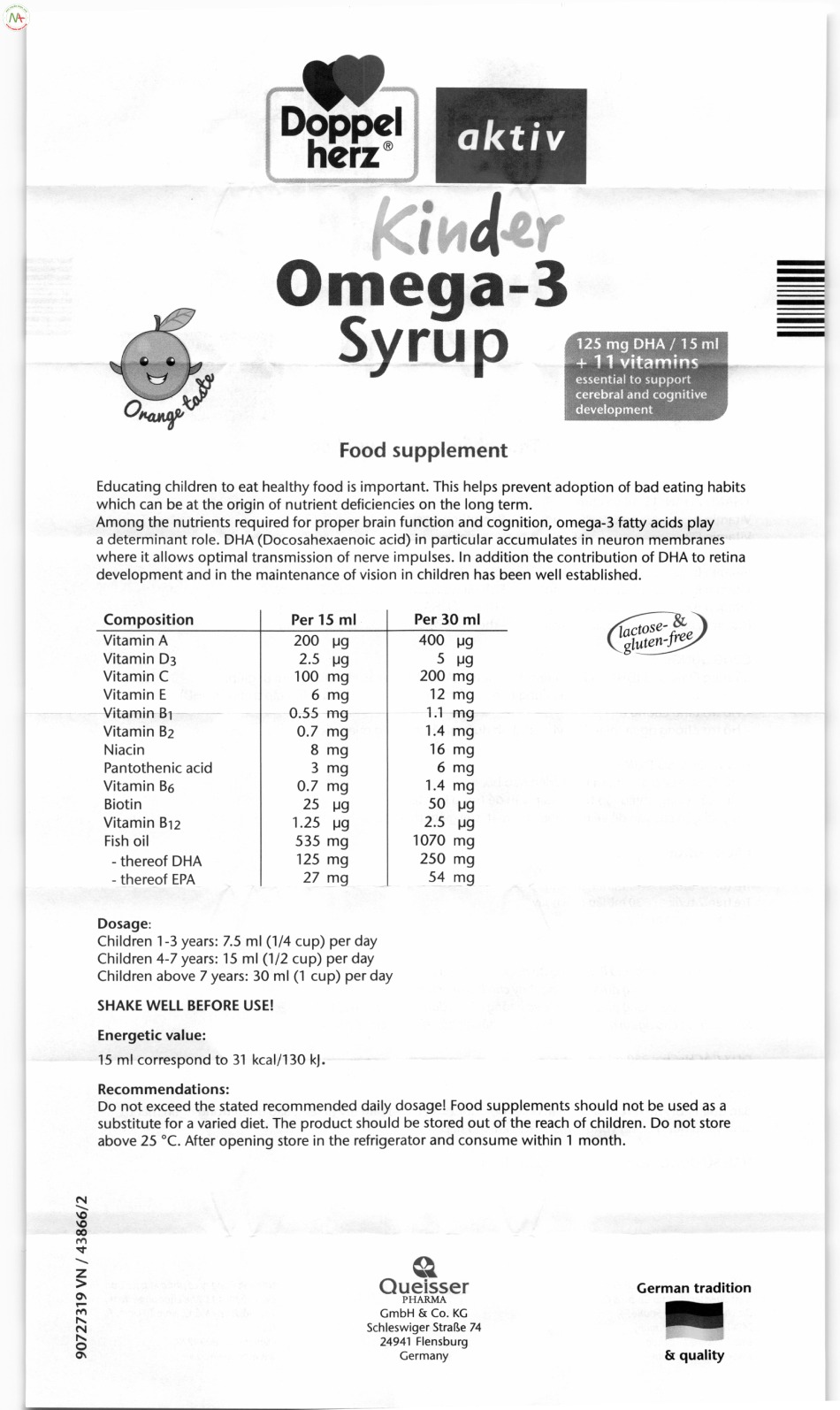 Tờ hướng dẫn sử dụng Doppelherz Kinder Omega-3 Syrup