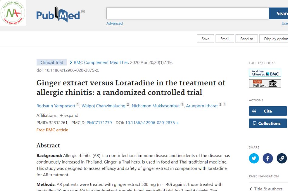 Ginger extract versus loratadin in the treatment of allergic rhinitis: a randomized controlled trial