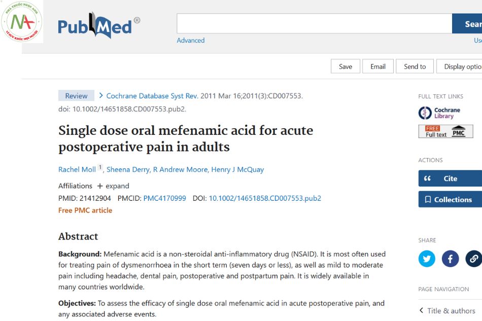 Single dose oral mefenamic acid for acute postoperative pain in adults