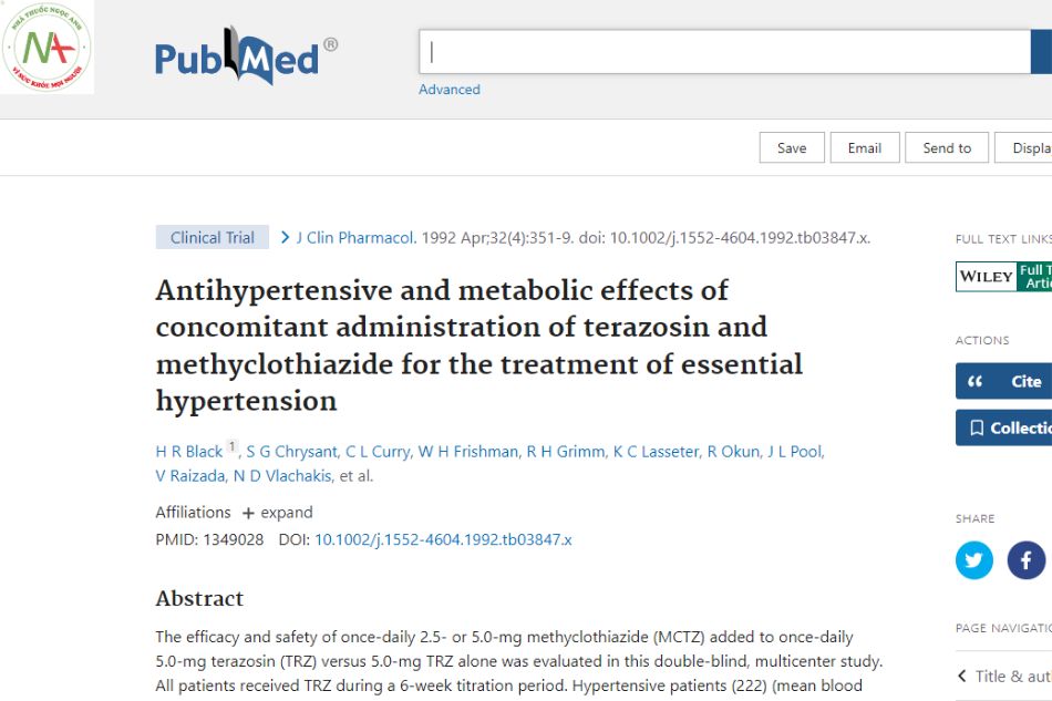 Hypotensive and metabolic effects of concomitant use of terazosin and methylclothiazide in the treatment of essential hypertension