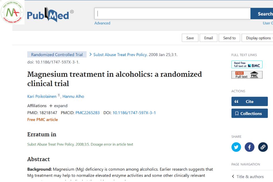 Magnesium treatment in alcoholics: a randomized clinical trial