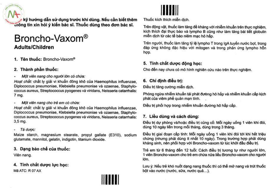 Hướng dẫn sử dụng thuốc Broncho - Vaxom Children