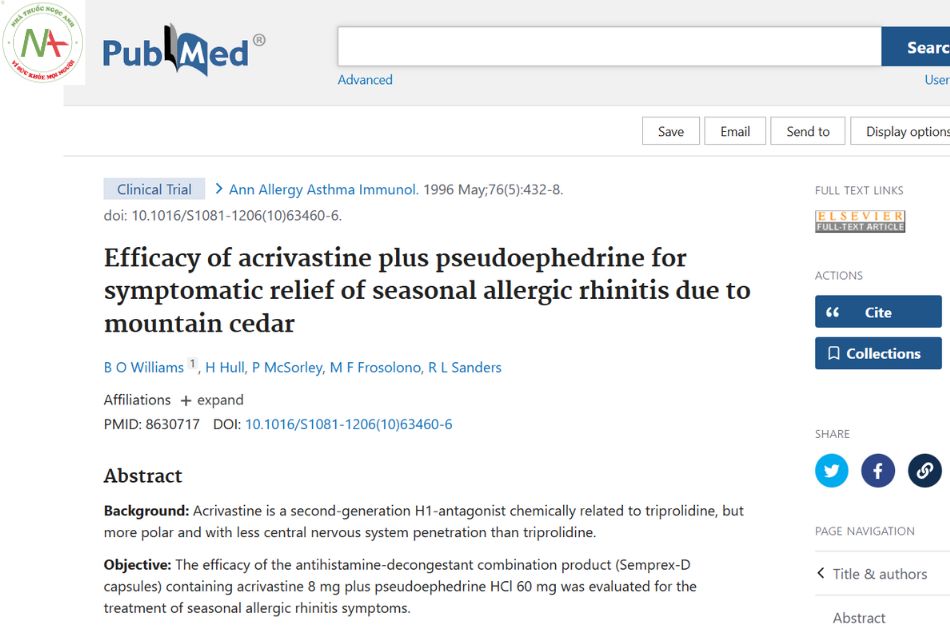 Efficacy of acrivastine plus pseudoephedrine for symptomatic relief of seasonal allergic rhinitis due to mountain cedar