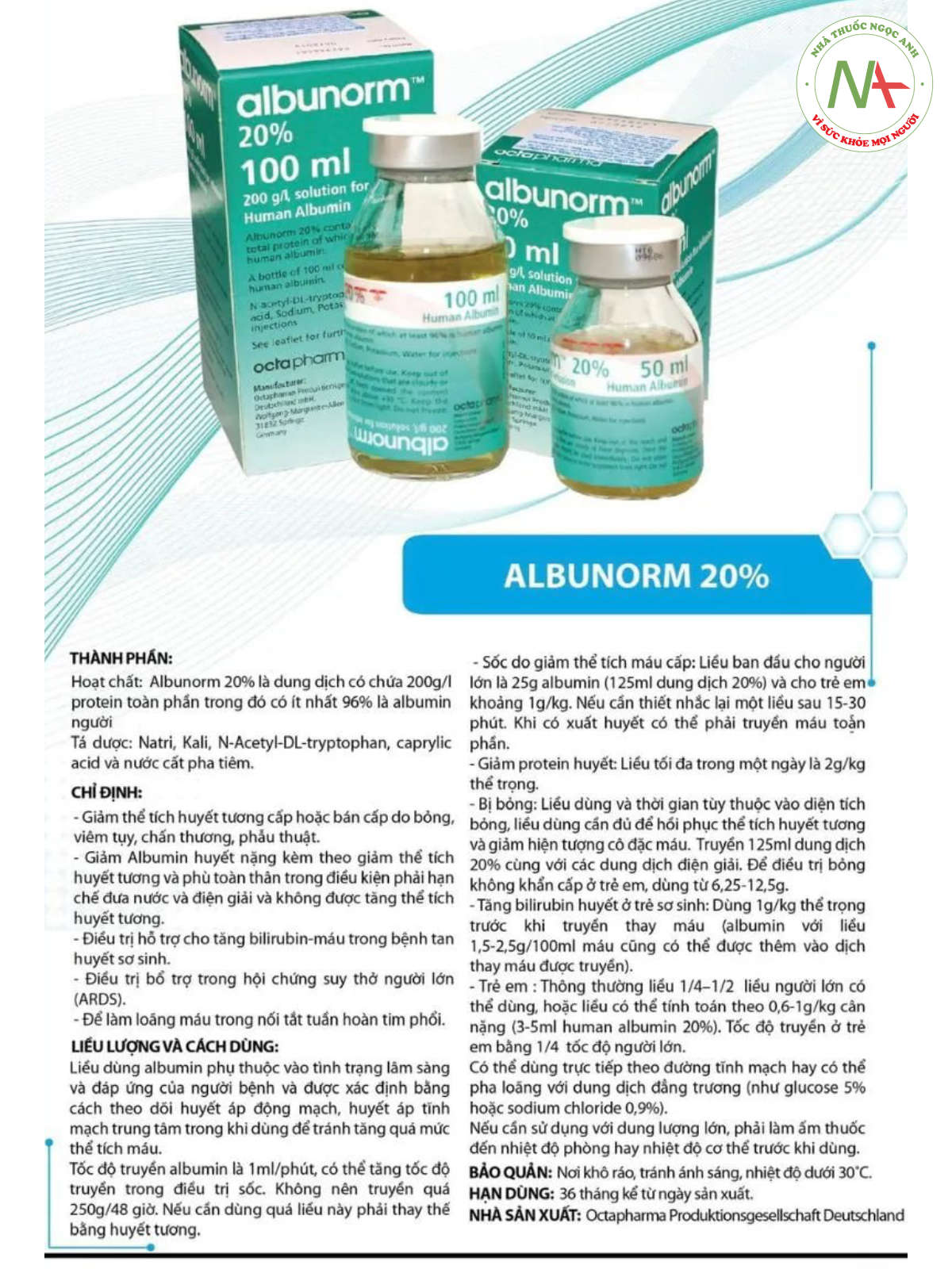 Hướng dẫn sử dụng thuốc Albunorm 20% 100ml