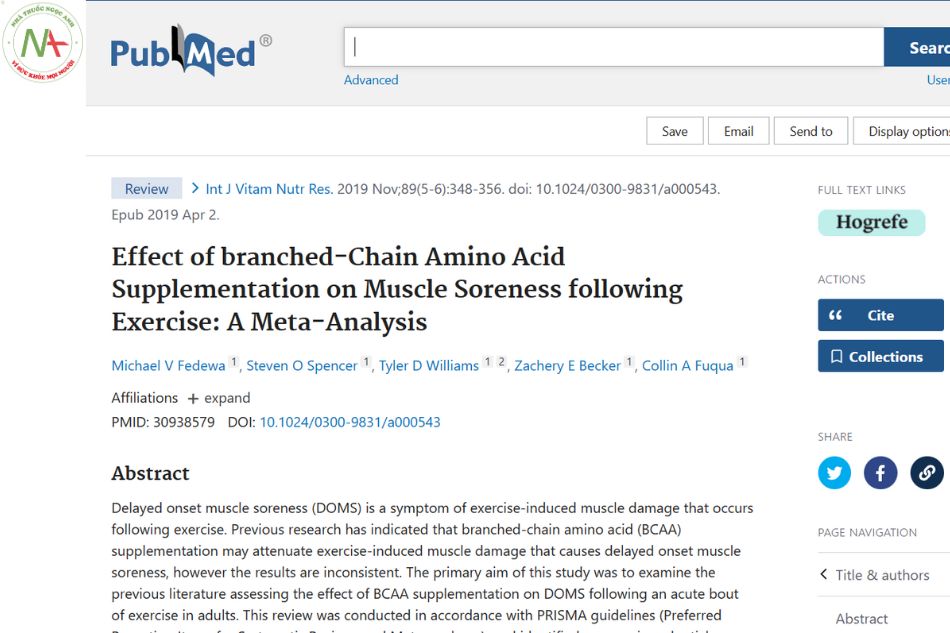 Effect of branched-Chain Amino Acid Supplementation on Muscle Soreness following Exercise: A Meta-Analysis