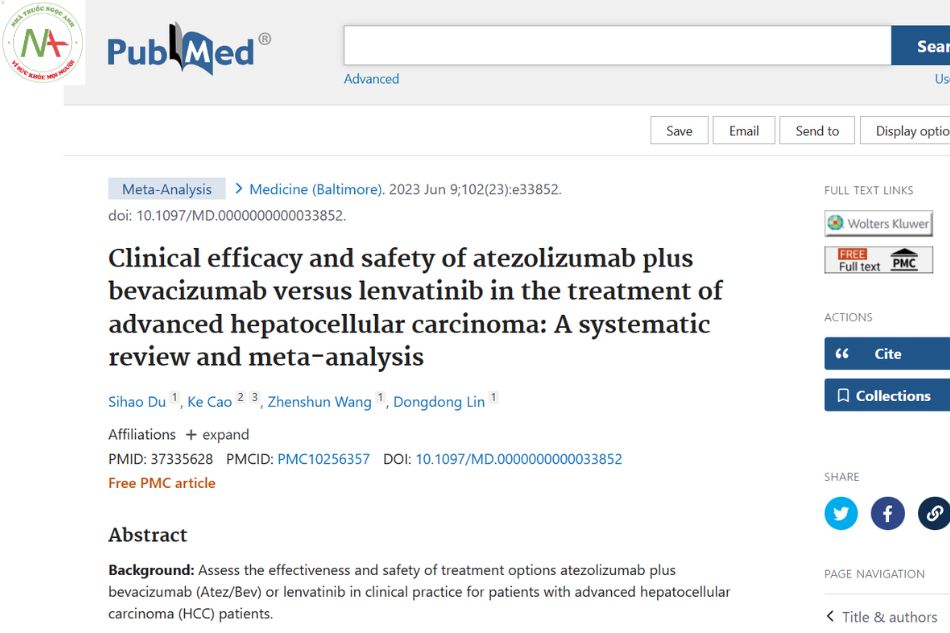 Clinical efficacy and safety of atezolizumab plus bevacizumab versus lenvatinib in the treatment of advanced hepatocellular carcinoma: A systematic review and meta-analysis