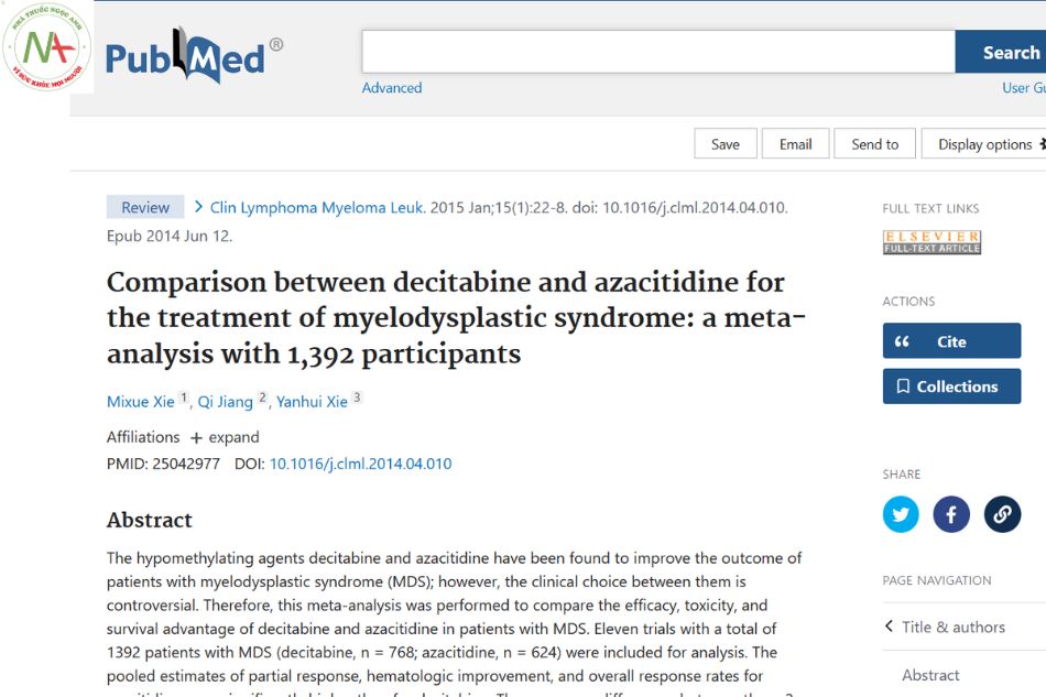 Comparison between decitabine and azacitidine for the treatment of myelodysplastic syndrome: a meta-analysis with 1,392 participants