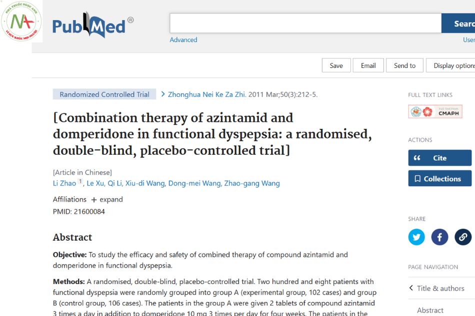 Combination therapy of azintamid and domperidone in functional dyspepsia: a randomised, double-blind, placebo-controlled trial