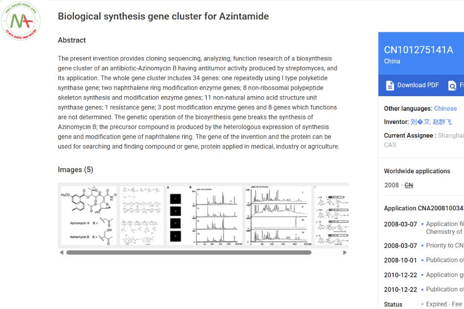 Biological synthesis gene cluster for Azintamide