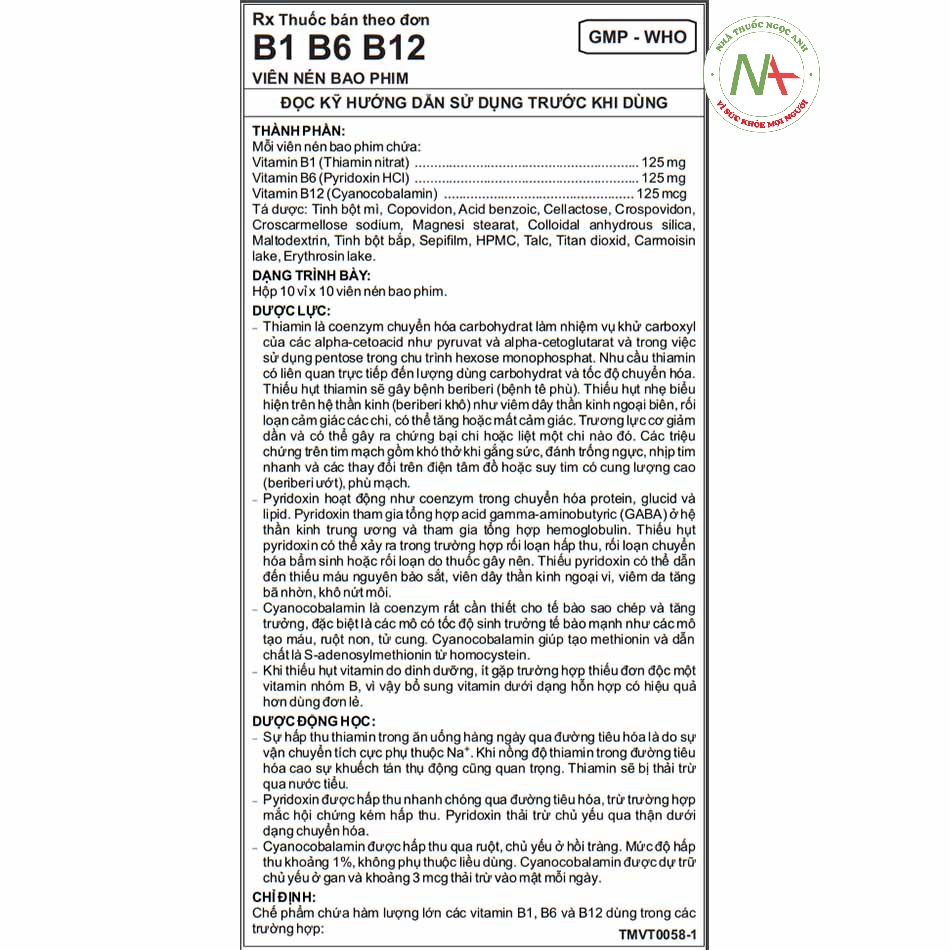 Hướng dẫn sử dụng B1 B6 B12 Imexpharm