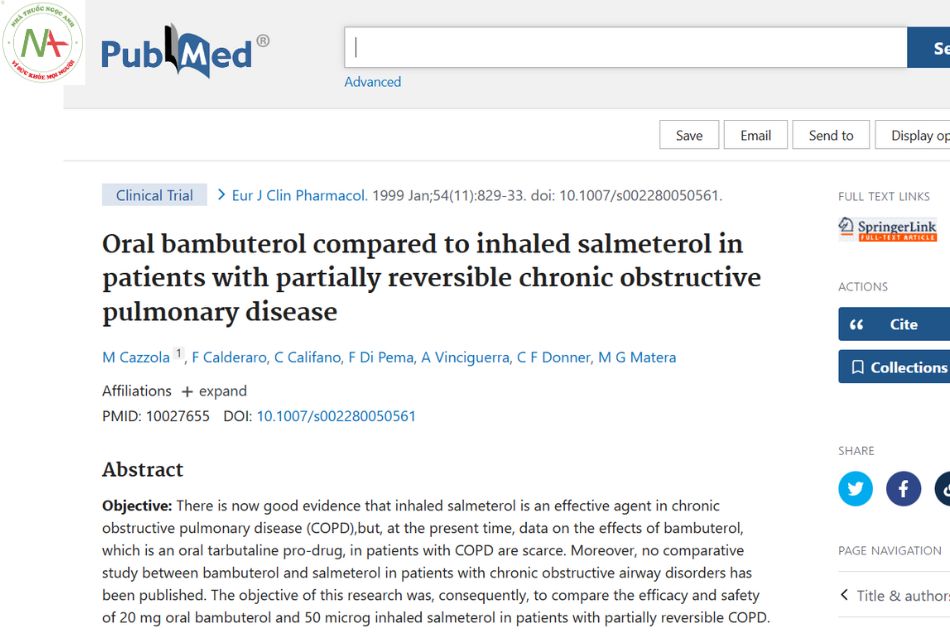 Oral bambuterol compared to inhaled salmeterol in patients with partially reversible chronic obstructive pulmonary disease