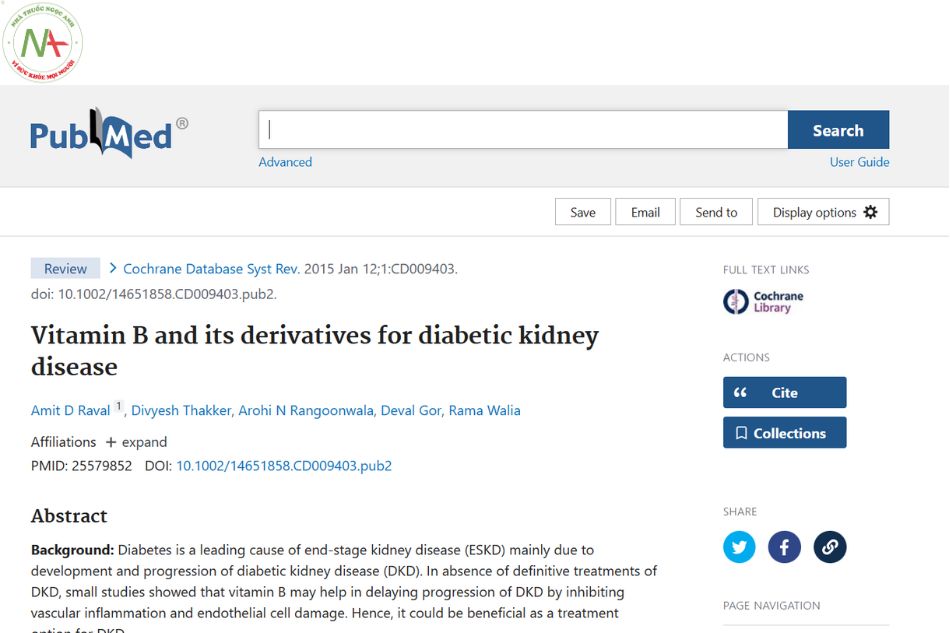 Vitamin B and its derivatives for diabetic kidney disease