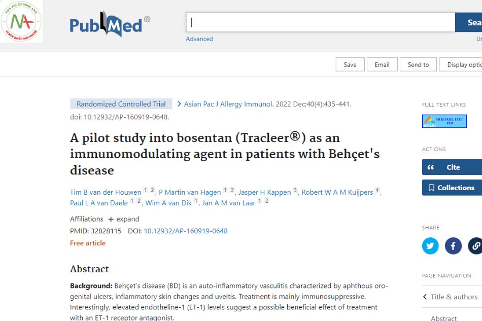 A pilot study of bosentan (Tracleer®) as an immunomodulatory agent in patients with Behçet's disease