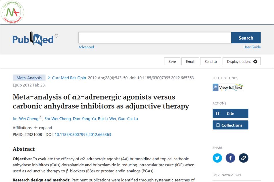 Meta-analysis of α2-adrenergic agonists versus carbonic anhydrase inhibitors as adjunctive therapy