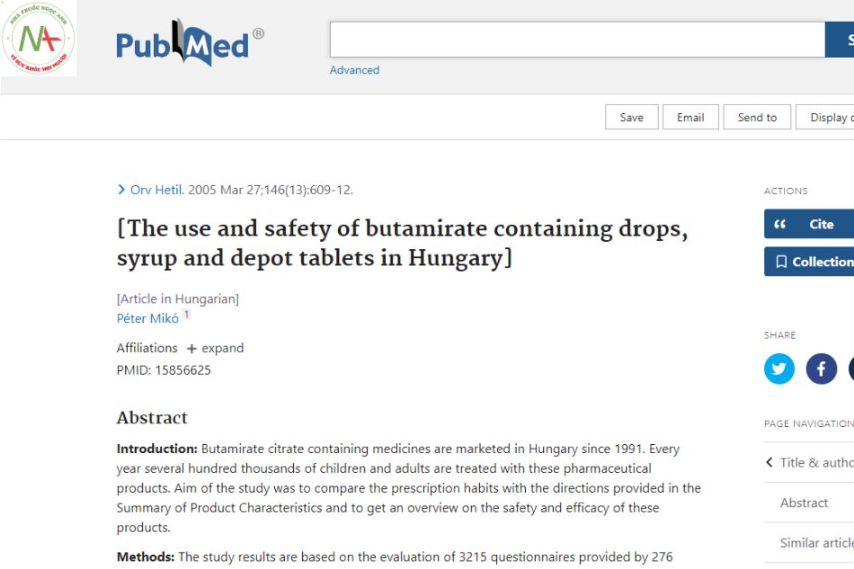 Use and safety of butamirate-containing drops, syrups and tablets in Hungary