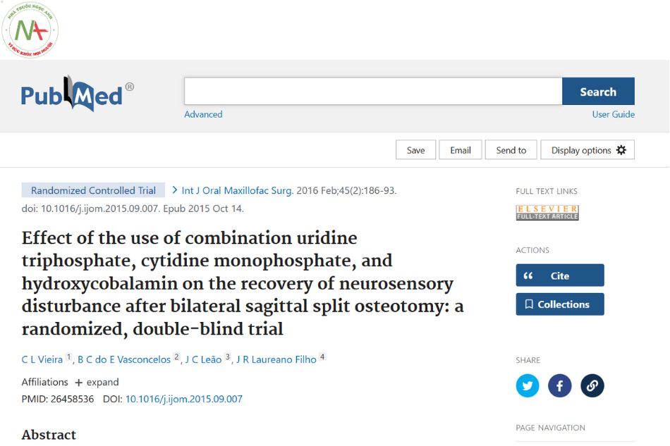 Effect of the use of combination uridine triphosphate, cytidine monophosphate, and hydroxycobalamin on the recovery of neurosensory disturbance after bilateral sagittal split osteotomy: a randomized, double-blind trial