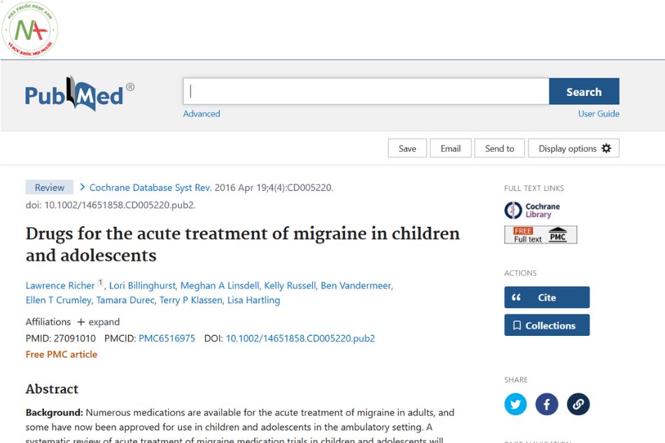 Drugs for the acute treatment of migraine in children and adolescents