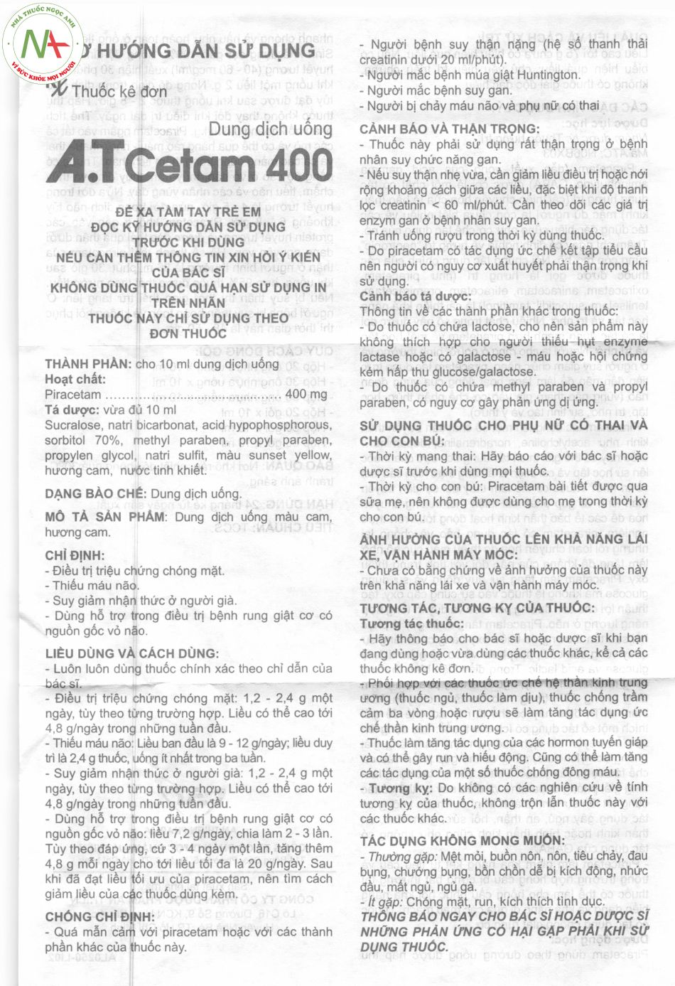 Hướng dẫn sử dụng A.T Cetam 400