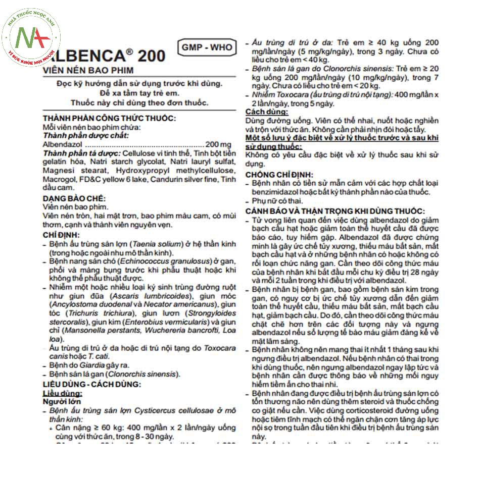 Hướng dẫn sử dụng Albenca 200
