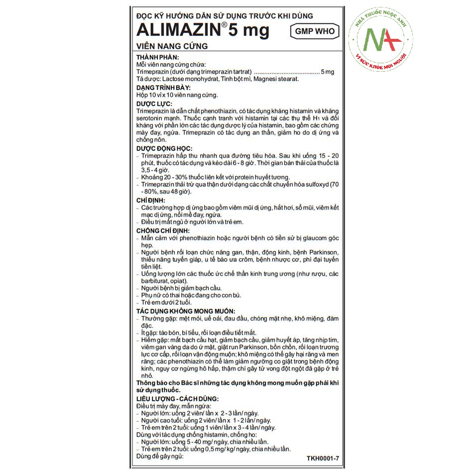 Hướng dẫn sử dụng Alimazin 5mg Imexpharm 