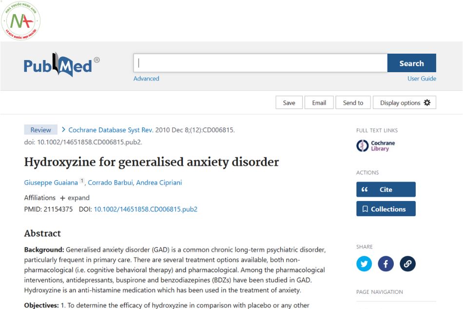 Hydroxyzine for generalised anxiety disorder