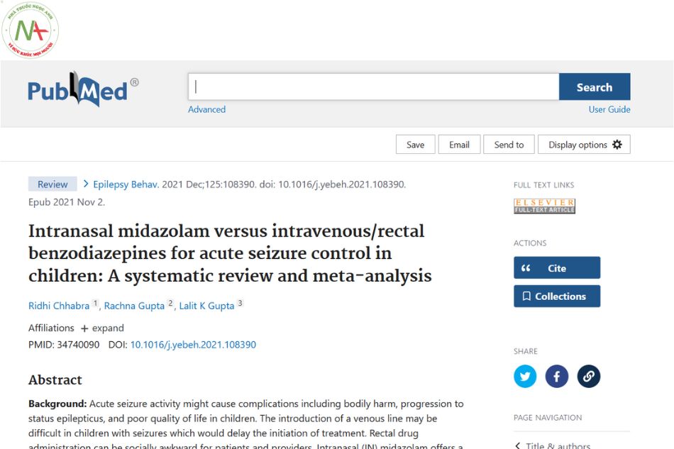Intranasal midazolam versus intravenous/rectal benzodiazepines for acute seizure control in children: A systematic review and meta-analysis