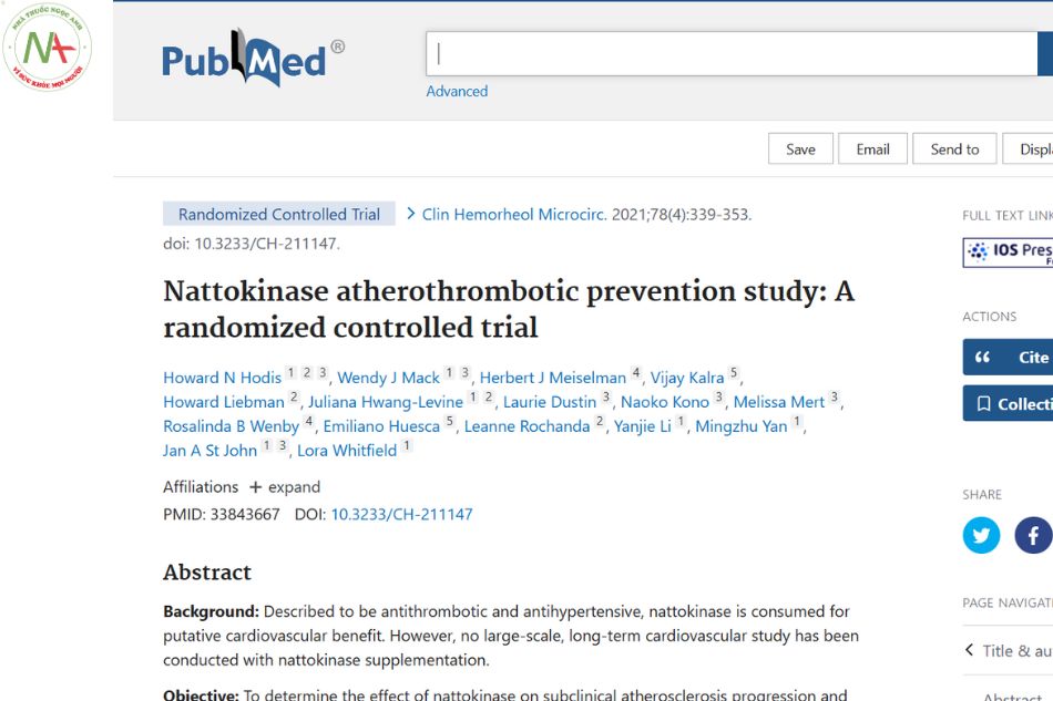 Nattokinase atherothrombotic prevention study: A randomized controlled trial