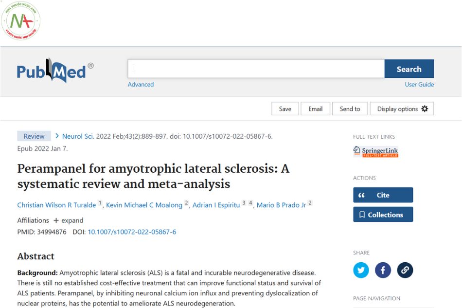 Perampanel for amyotrophic lateral sclerosis: A systematic review and meta-analysis