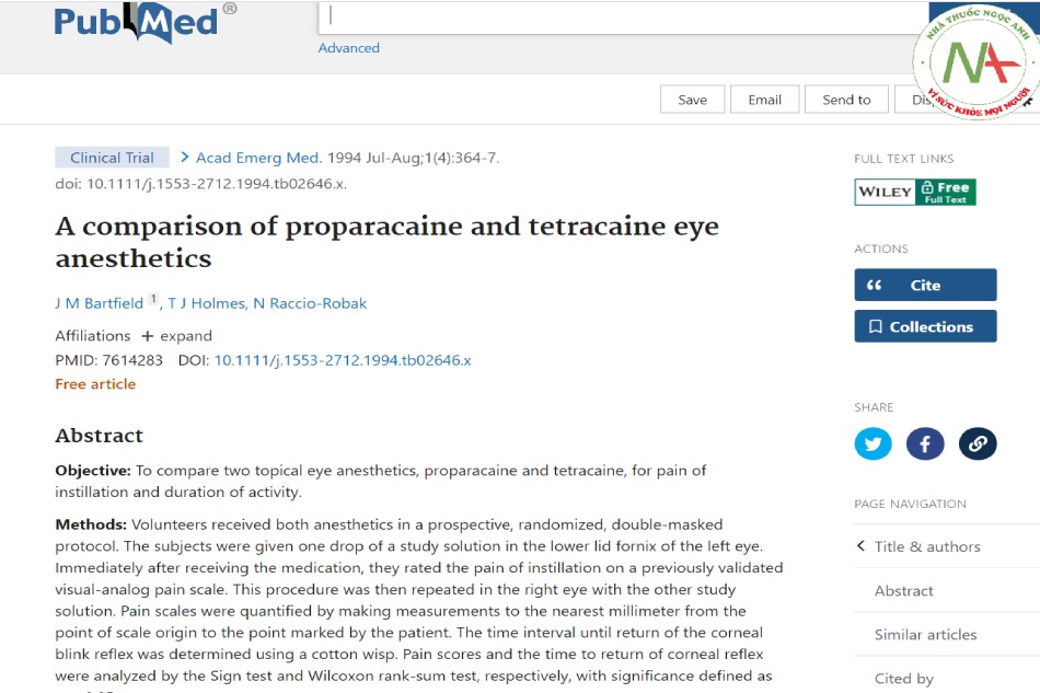 A comparison of proparacaine and tetracaine eye anesthetics